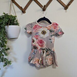 Posh Peanut french grey floral twirl shirtsleeve bodysuit 6-12m